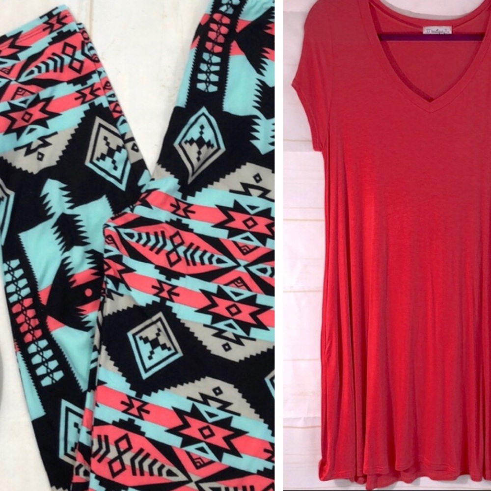 2 Piece Set  Bright Orange Dress & Leggings size L